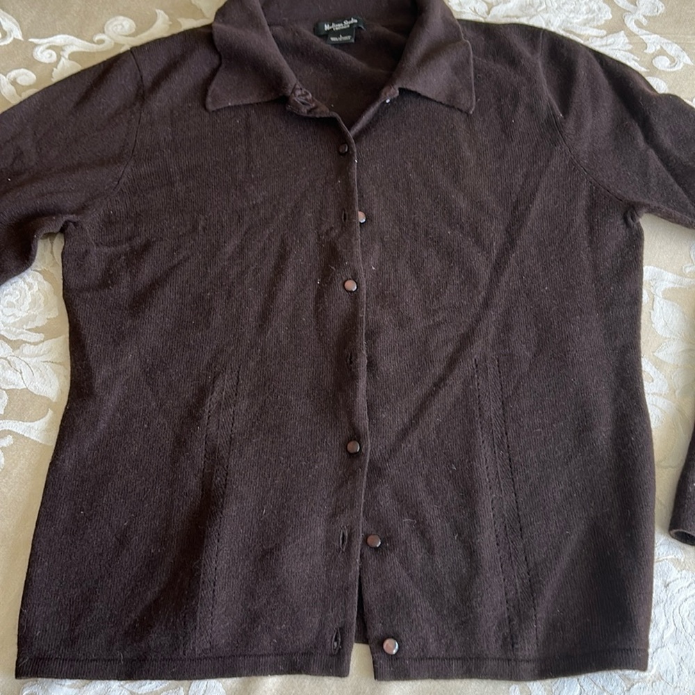 Women's large brown cashmere button up sweater
